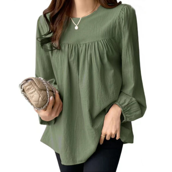 Spring And Autumn  European And American Clothing Solid Color Loose Round Neck Large Size Shirt - Image 4