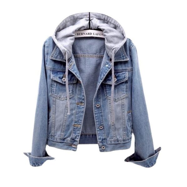 Denim Short Coat Women's Short New Long-sleeved Slim-fit Hooded Jacket All-match Student Top - Image 4