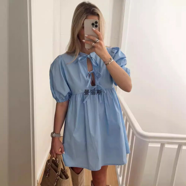 Supply 2024 New Women's Lace-up Long Solid Color Shirt Dress - Image 2