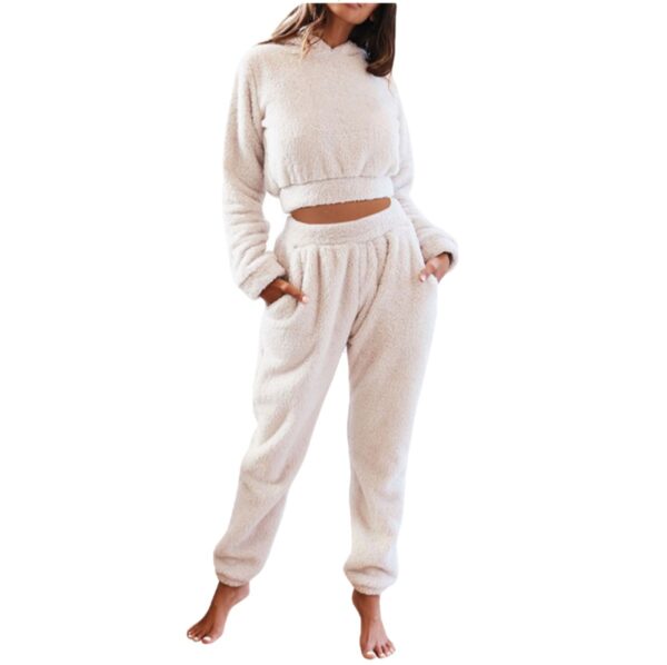 Women's Plush Hooded Long-sleeved Top Elastic Waist Trousers Casual Two-piece Set - Image 5