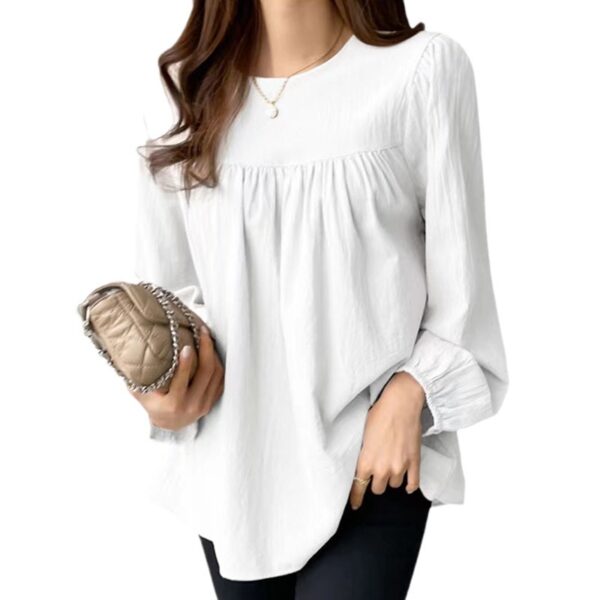 Spring And Autumn  European And American Clothing Solid Color Loose Round Neck Large Size Shirt - Image 5