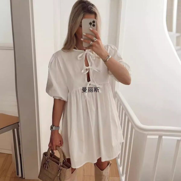 Supply 2024 New Women's Lace-up Long Solid Color Shirt Dress - Image 3