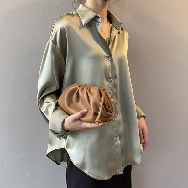 Autumn Fashion Button Up Satin Silk Shirt Vintage Blouse Wom - Image 4