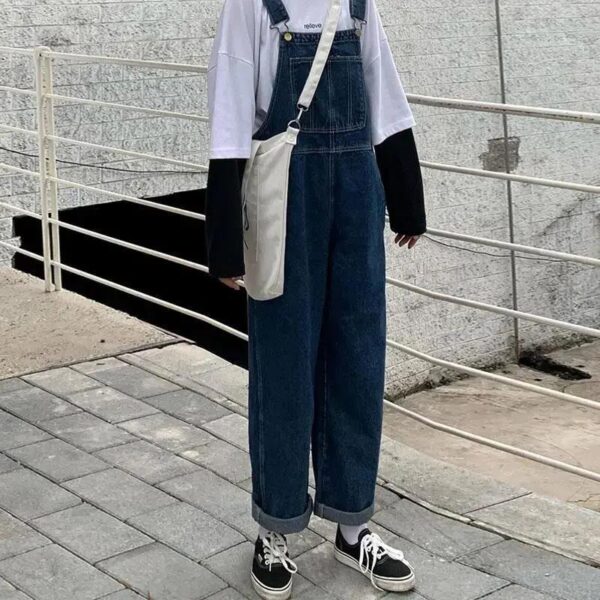 Autumn New Small High Waist Denim Suspender Pants Loose Chubby Girl Plus Size Slimming Wide Leg One-piece Suspender Pants For Women - Image 3