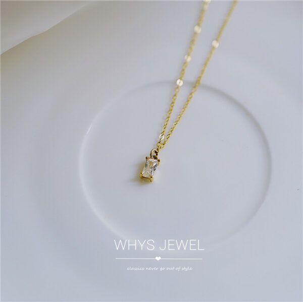 French Elegant 925 Silver K Gold Plated Small Square Diamond Necklace Women's Light Luxury Temperament Design Super Flash Clavicle Chain Necklace Women - Image 3