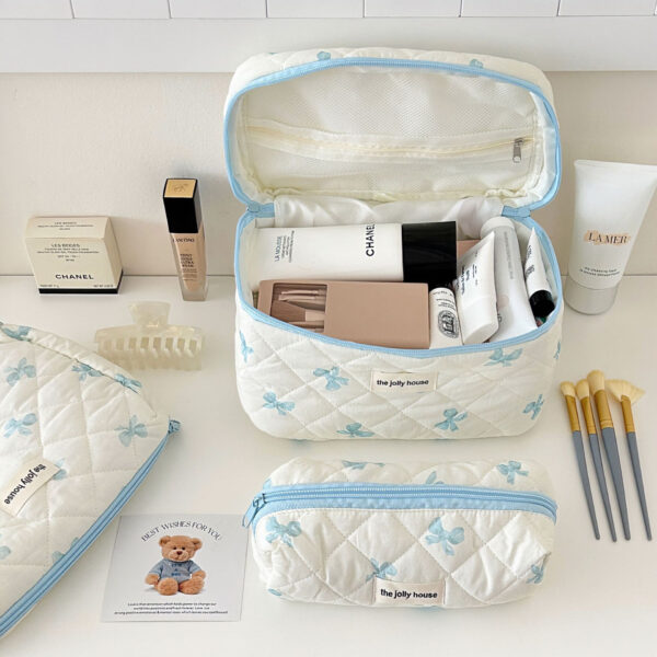 Ins Cute Bow Makeup Bag Women's Large Capacity Student Dormitory Storage Bag Pencil Bag Bag Pencil Bag Suit - Image 4