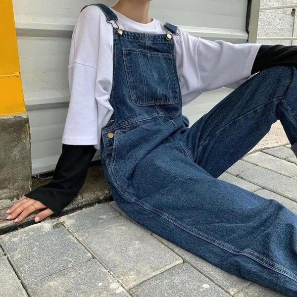 Autumn New Small High Waist Denim Suspender Pants Loose Chubby Girl Plus Size Slimming Wide Leg One-piece Suspender Pants For Women