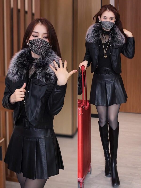 Short Coat For Women Velvet Thickened PU Leather Jacket